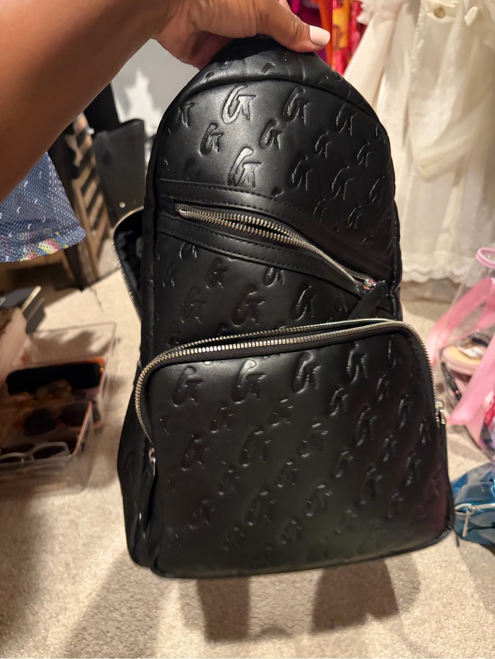 Monogram-Embossed Black Mini Backpack - Sleek Everyday Carry